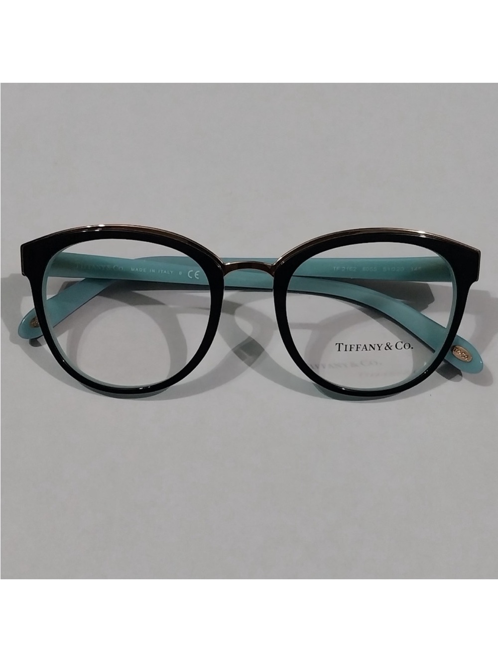 Tiffany & Co Black Round Glasses TF 2162 8055 Black On Blue Eyeglasses 51-20-145 - Picture 2 of 12